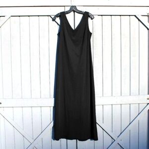 Vintage 70's Minimalist Black Maxi Dress by Loll Ease Size L